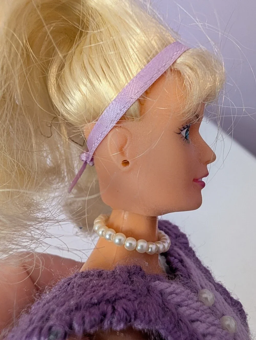 Vintage Toilet Paper Holder Lovely Patsy Doll Purple Stitching On Plastic Canvas